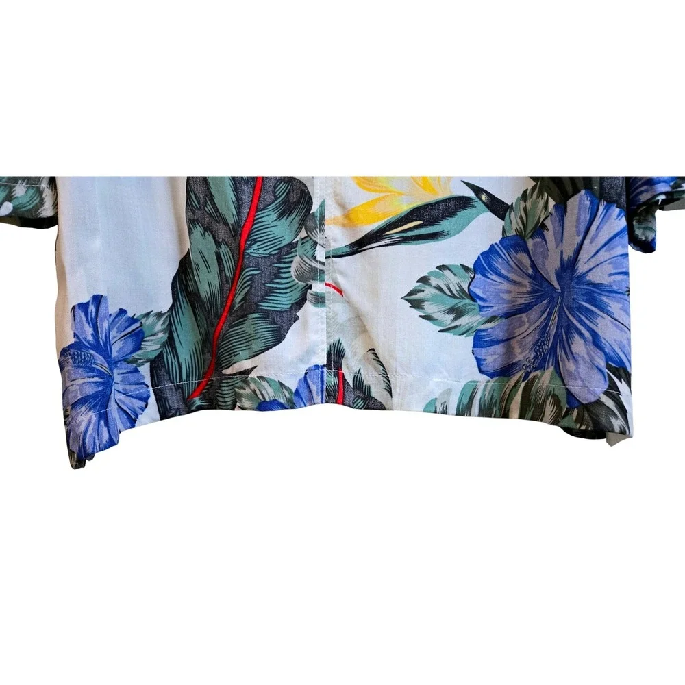Hurley Women Tropical Floral Hooded Lace Up Beach Cover Up Dress White Blue L